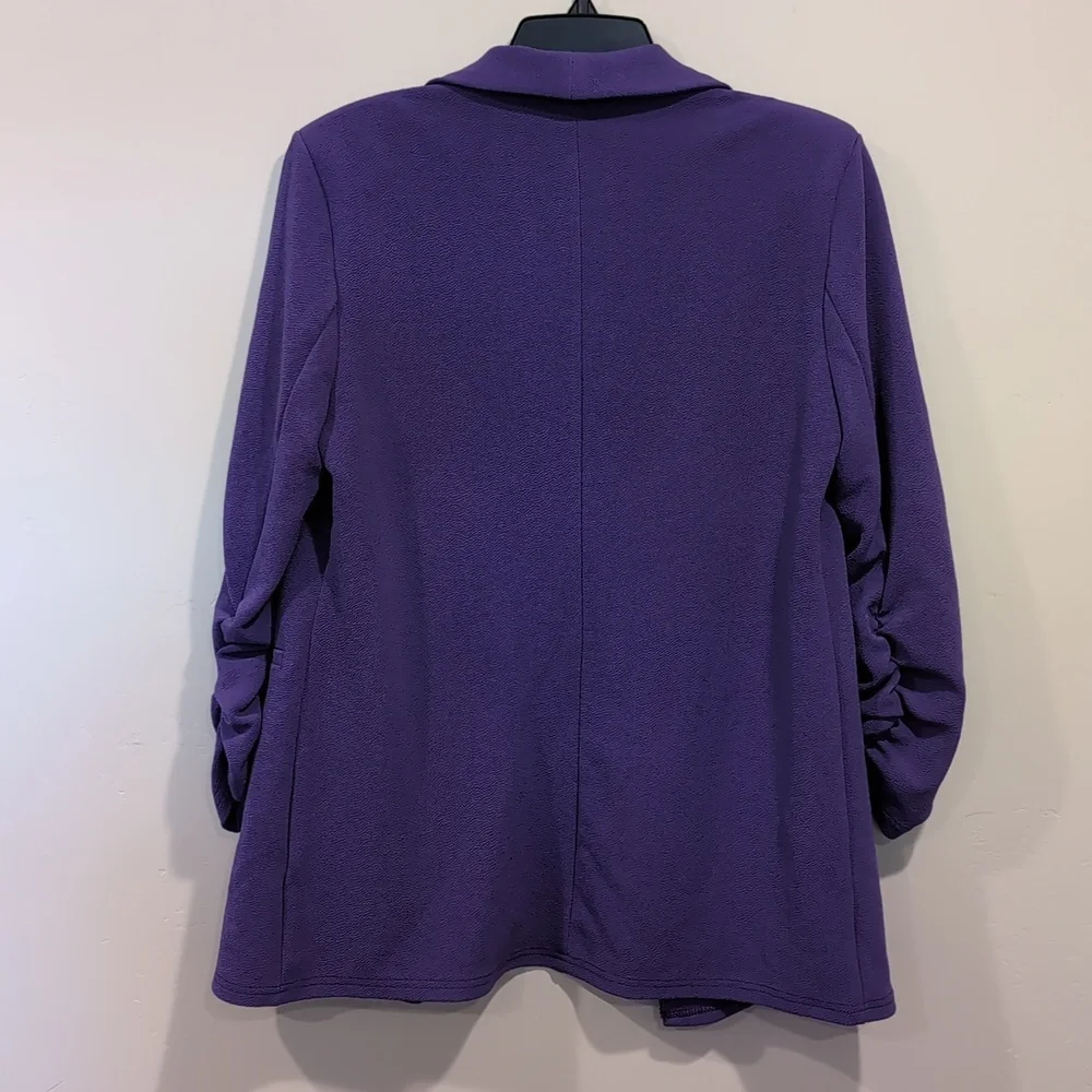 SHEIN Purple 3/4 Ruched Sleeve Open Front Blazer With Shoulder Pads Size Small